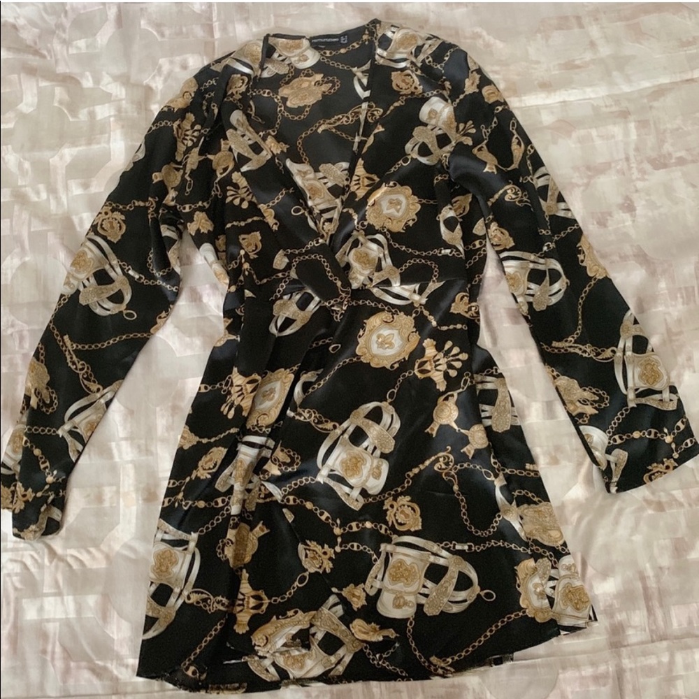 Long sleeved black silk dress